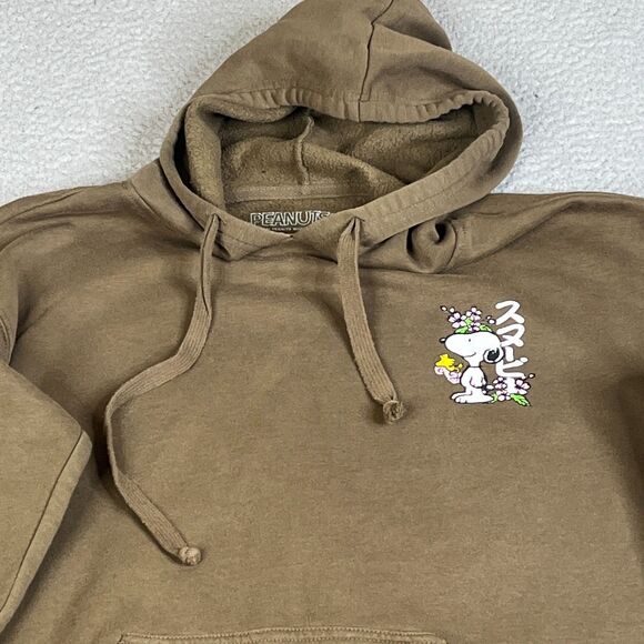 Peanuts Snoopy Hoodie Womens Small Brown Floral Sweatshirt Graphic Double Sided - Picture 3 of 8